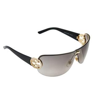Pre Owned Gucci Gold/Brown Gradient GG 4224 Crystal Logo Rimless Sunglasses