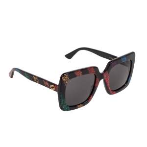Pre Owned Gucci Black and Glitter Stripes GG0328S Oversized Square Sunglasses