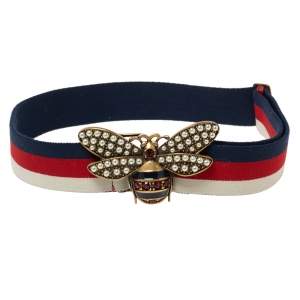 Pre Owned Gucci Multicolor Web Canvas Queen Margaret Bee Belt 85CM
