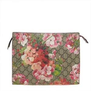 Pre Owned Gucci Beige/Brown GG Supreme Canvas Blooms Cosmetic Case