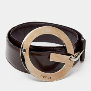 Pre Owned Gucci Dark Brown Leather G Buckle Belt 85 CM