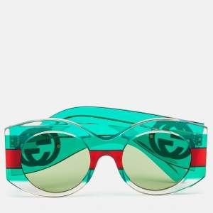 مملوكة مسبقًا Gucci Web Stripe / Green GG0177S Round Sunglasses