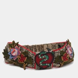 Pre Owned Gucci Beige Snake & Floral Patch Limited Edition Silk Head Band
