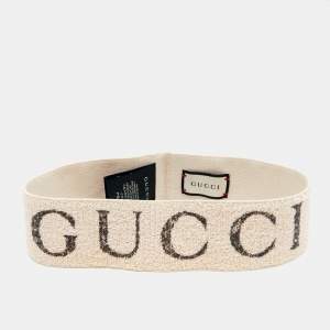 Gucci Cream Knit Logo Print Wide Headband