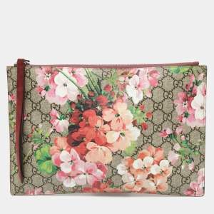 Pre Owned Gucci Multicolor GG Supreme Blooms Printed Canvas and Suede Pouch