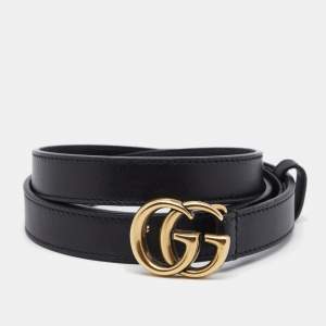 Pre Owned Gucci Black Leather GG Marmont Buckle Belt 90CM