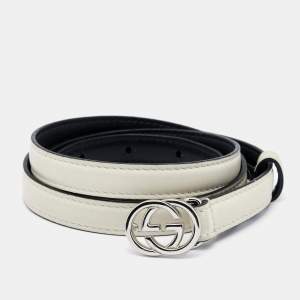 مملوكة مسبقًا Gucci White Leather Interlocking G Belt 100 CM