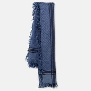 Pre Owned Gucci Blue Silk Wool Jacquard Survie Shawl