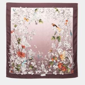 مملوكة مسبقًا Gucci Mauve Floral Bird Print Silk Scarf