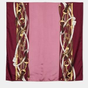 Pre Owned Gucci Pink Equestrian Print Silk Scarf