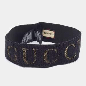Pre Owned Gucci Black Elastic Logo Print Wide Headband
