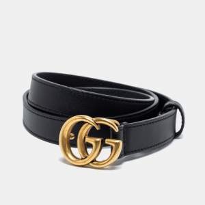 Pre Owned Gucci Black Leather GG Marmont Buckle Belt 75CM