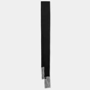 Gucci Black Crepe Silk Fringed Stole