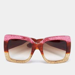 Pre Owned Gucci Bicolor Shimmer/Brown Gradient GG0083S Oversized Square Sunglasses