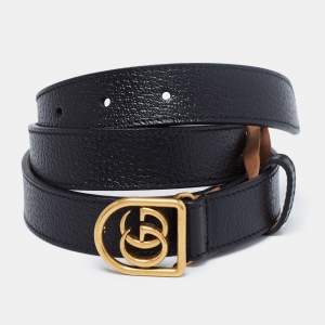 Pre Owned Gucci Black Leather Framed Double G Buckle Belt 90 CM