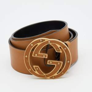 مملوكة مسبقًا Gucci Brown Leather Interlocking G Buckle Belt 80 CM