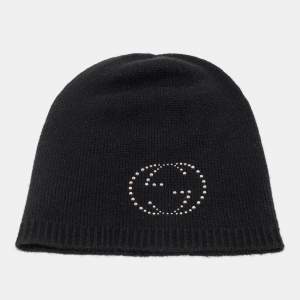 Gucci Black Cashmere Logo Studded Beanie M