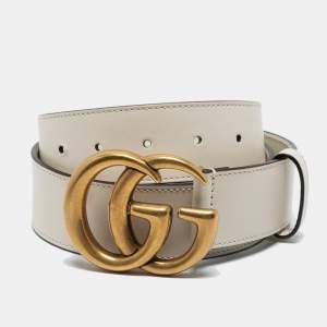 مملوكة مسبقًا Gucci Off White Leather Double G Buckle Belt 85 CM