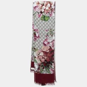 مملوكة مسبقًا Gucci Burgundy GG Blooms Print Modal & Silk Scarf