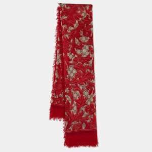 Gucci Beige & Red Arabesque Printed Modal & Silk Shawl