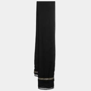 Gucci Black GG Lurex Woven Silk Cashmere Scarf 