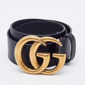 Gucci Black Leather GG Marmont Buckle Belt 75 CM