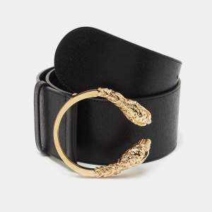 Gucci Black Leather Tiger Head Wide Belt 70CM