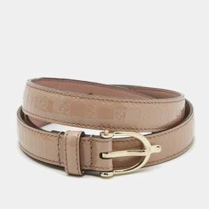 Gucci Beige Guccissima Patent Leather Buckle Slim Belt 85CM