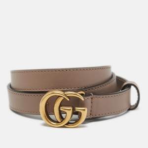 Gucci Beige Leather GG Marmont Slim Belt 80CM