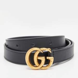 Gucci Black Leather Double G Buckle Belt 65 CM