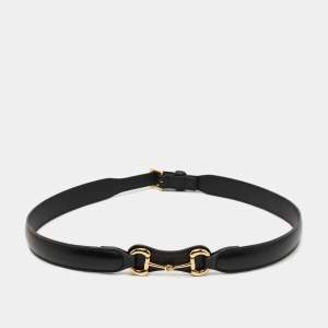 Gucci Black Leather Horsebit Slim Waist Belt 75CM