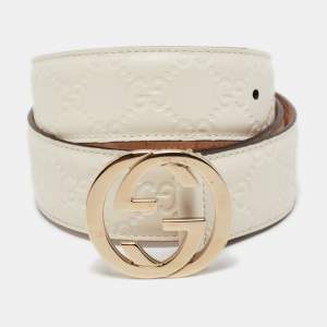 Gucci White Guccissima Leather Interlocking G Buckle Belt 80CM