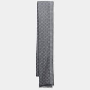Gucci Grey Guccissima Jacquard Striped Wool & Silk Stole