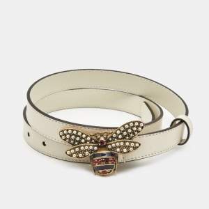 Gucci White Leather Queen Margaret Slim Belt 80CM