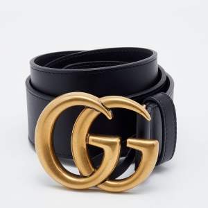 Gucci Black Leather GG Marmont Buckle Belt 80CM