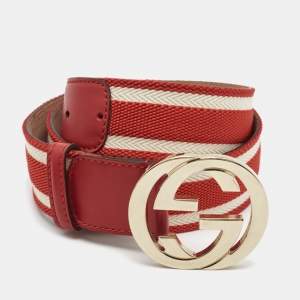 Gucci Red Web Canvas and Leather Interlocking G Belt 90CM