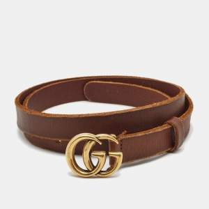 Gucci Brown Leather Double G Buckle Belt 90CM