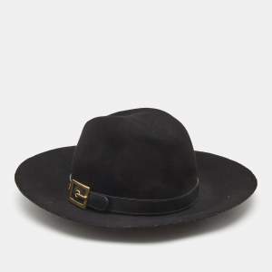 Pre Owned Gucci Black Wool Panama Hat M