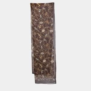 Gucci Vintage Brown Printed Silk Scarf