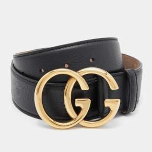 Gucci Black Leather Double G Buckle Belt 80CM