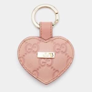 Gucci Pink Guccissima Leather Heart Key Chain