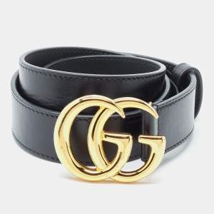 Gucci Black Leather GG Marmont Buckle Belt 70CM