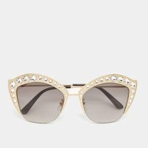 Gucci Gold/Black Crystals Embellished Cat Eye Sunglasses