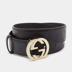 Gucci Black Guccissima Leather Signature Belt 80CM