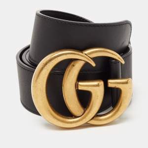 Gucci Black Leather GG Marmont Buckle Belt 85CM