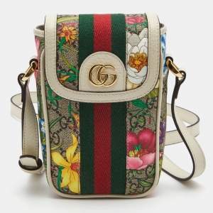 Gucci Beige GG Supreme Ophidia Floral Phone Crossbody Bag