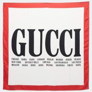 Gucci Ivory/Red Cities Print Silk Scarf