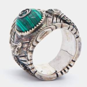 Gucci Silver Green Enamel Snake Garden Ring Size 54.5