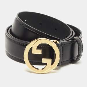 Gucci Black Leather Interlocking G Buckle 75CM