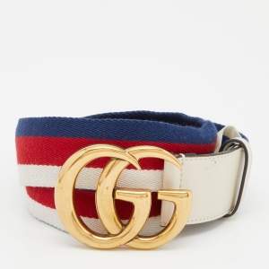 Gucci Multicolor Canvas and Leather Web GG Marmont Belt 90CM